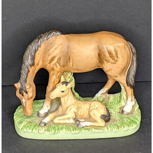 Vintage Horse Mare and Foal Colt Figurine Homco Porcelan #1442